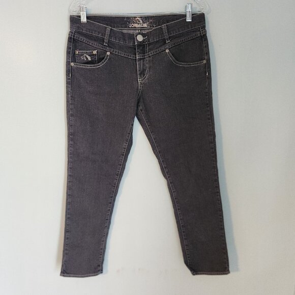 Jordache Jeans Straight Dark Wash Black Denim Bow Ankle Zip Size‎ 30 - 32x26 EUC - Picture 7 of 16